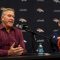 Denver Broncos president of football operations/general manager John Elway and head coach Vic Fangio speak during a press conferences to introduce the team's new quarterback Joe Flacco on March 15, 2019, in Englewood. (Photo by Joe Amon/MediaNews Group/The Denver Post via Getty Images)